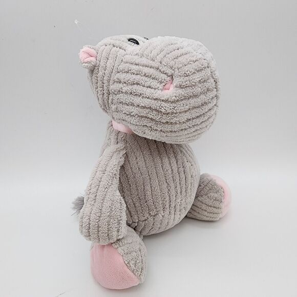 Burton + Burton Corduroy Ribbed Hippo Plush 12” Gray Pink Bow Stuffed Animal Toy - Picture 3 of 13